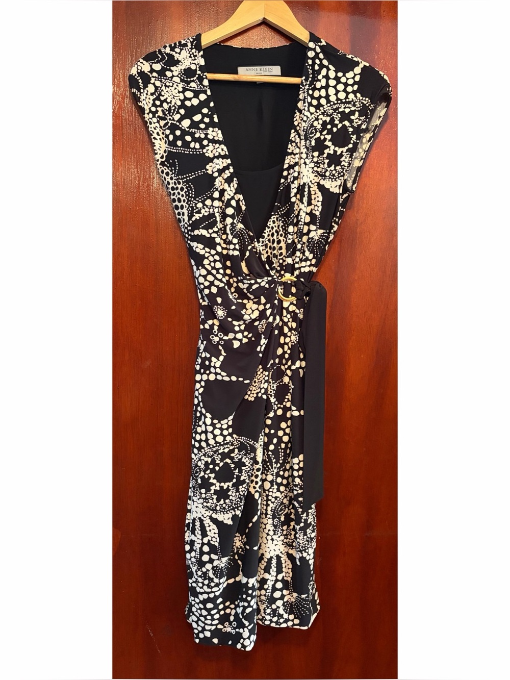 Anne Klein Black & Ivory Wrap Midi Dress
